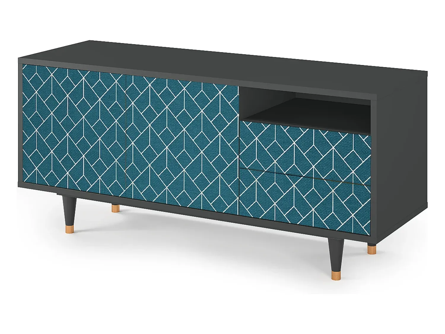 Mueble de TV - 125х56х41 cm - T7 - Turquoise Geometry, Antracite^ Móvel De Tv