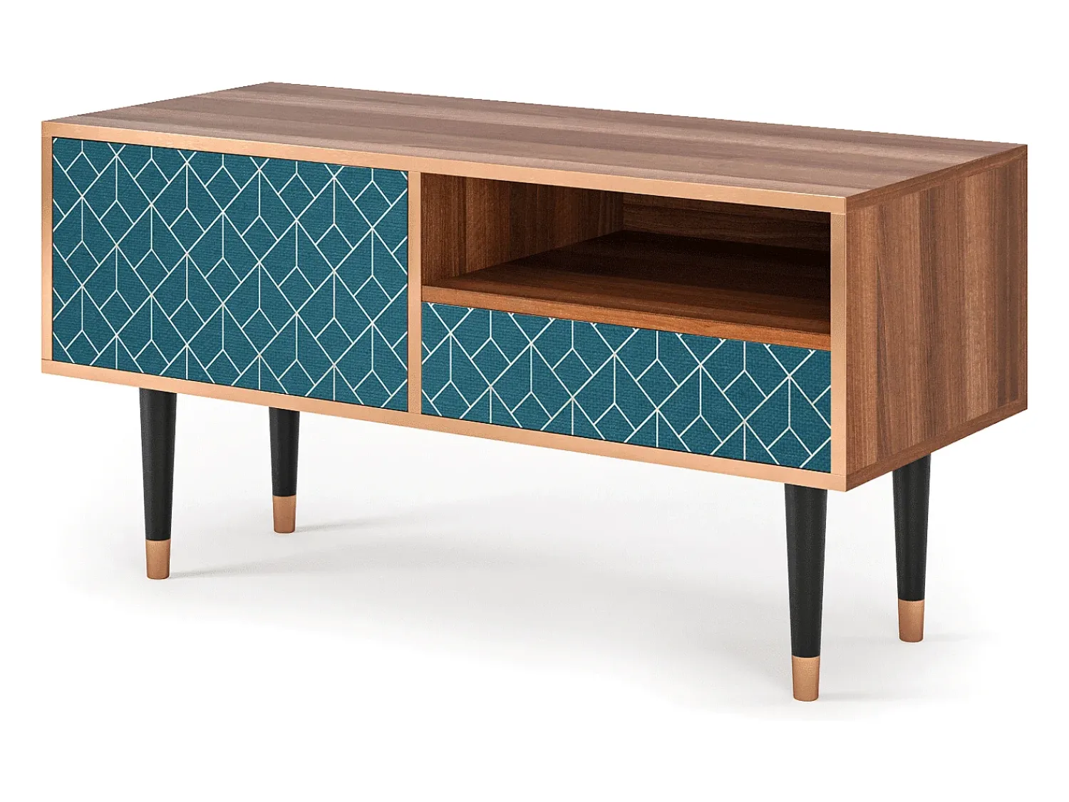 Móvel De Tv| Mueble de TV - 115х59х48 cm - T3 - Turquoise Geometry, Nogueira Castanho