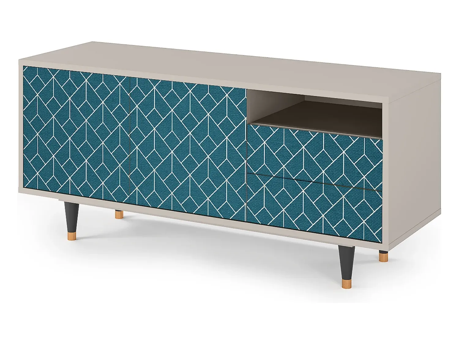 Discount Mueble de TV - 125х56х41 cm - T7 - Turquoise Geometry, Areia Bege
