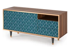 Móvel De Tv| Mueble de TV - 125х56х41 cm - T7 - Turquoise Geometry, Nogueira Castanho