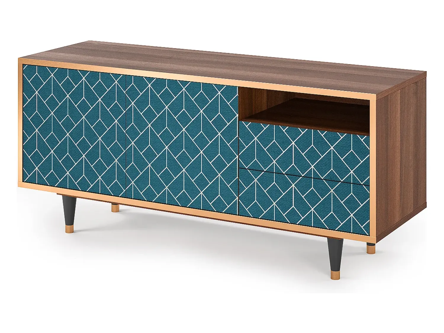 Móvel De Tv| Mueble de TV - 125х56х41 cm - T7 - Turquoise Geometry, Nogueira Castanho