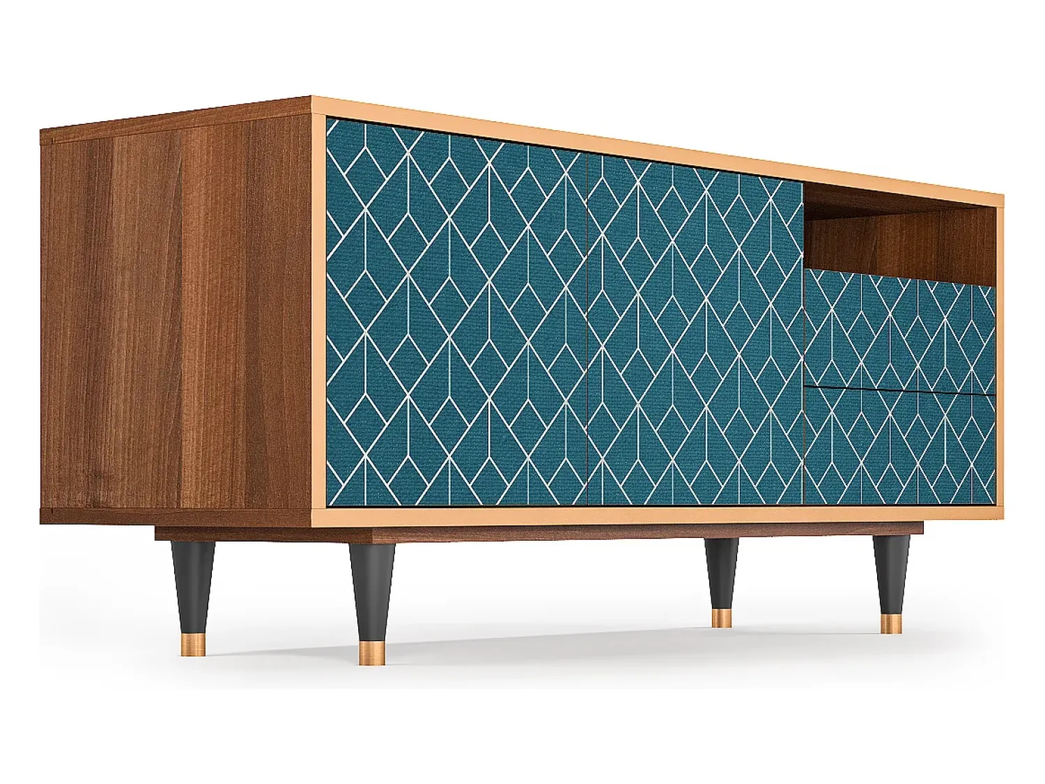 Móvel De Tv| Mueble de TV - 125х56х41 cm - T7 - Turquoise Geometry, Nogueira Castanho