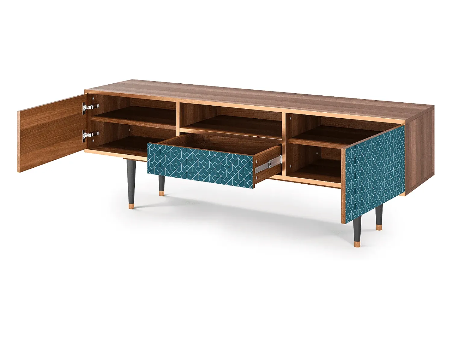 Outlet Mueble de TV - 170х59х41 cm - T6 - Turquoise Geometry, Nogueira Castanho