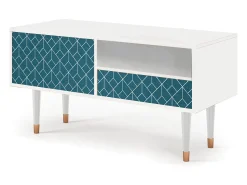 Clearance Mueble de TV - 115х59х48 cm - T3 - Turquoise Geometry, Branco Bege