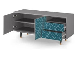 Móvel De Tv* Mueble de TV - 125х56х41 cm - T7 - Turquoise Geometry, Cinza Cinzento