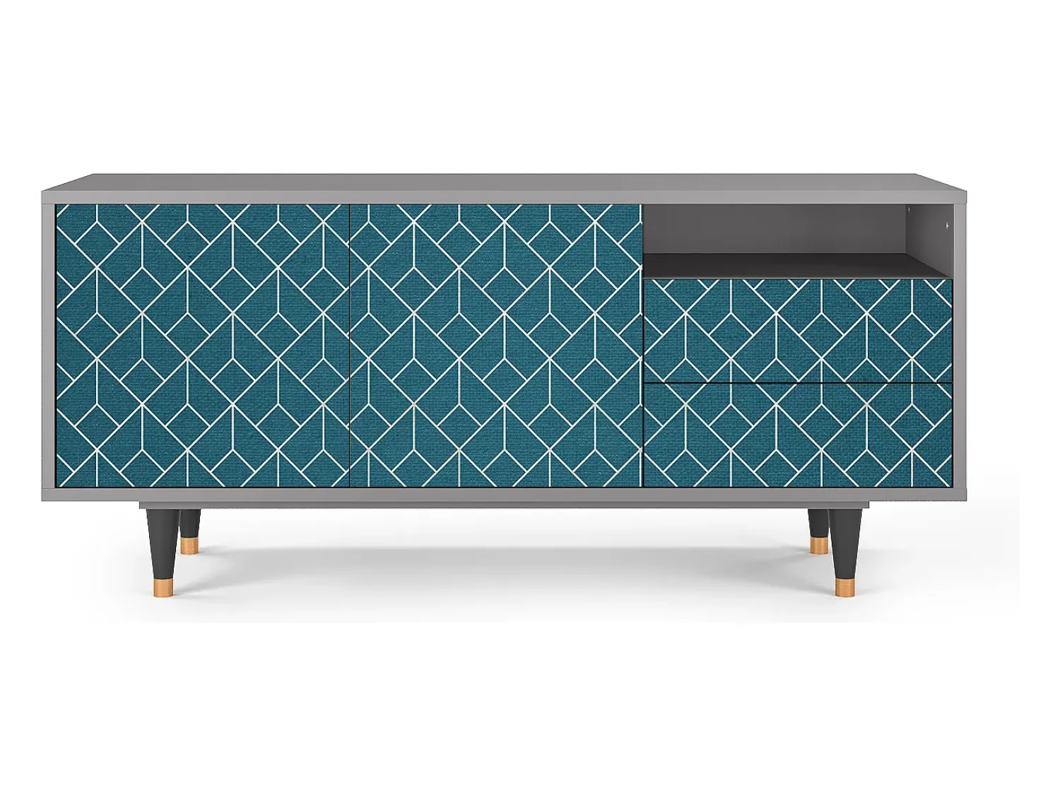 Móvel De Tv* Mueble de TV - 125х56х41 cm - T7 - Turquoise Geometry, Cinza Cinzento