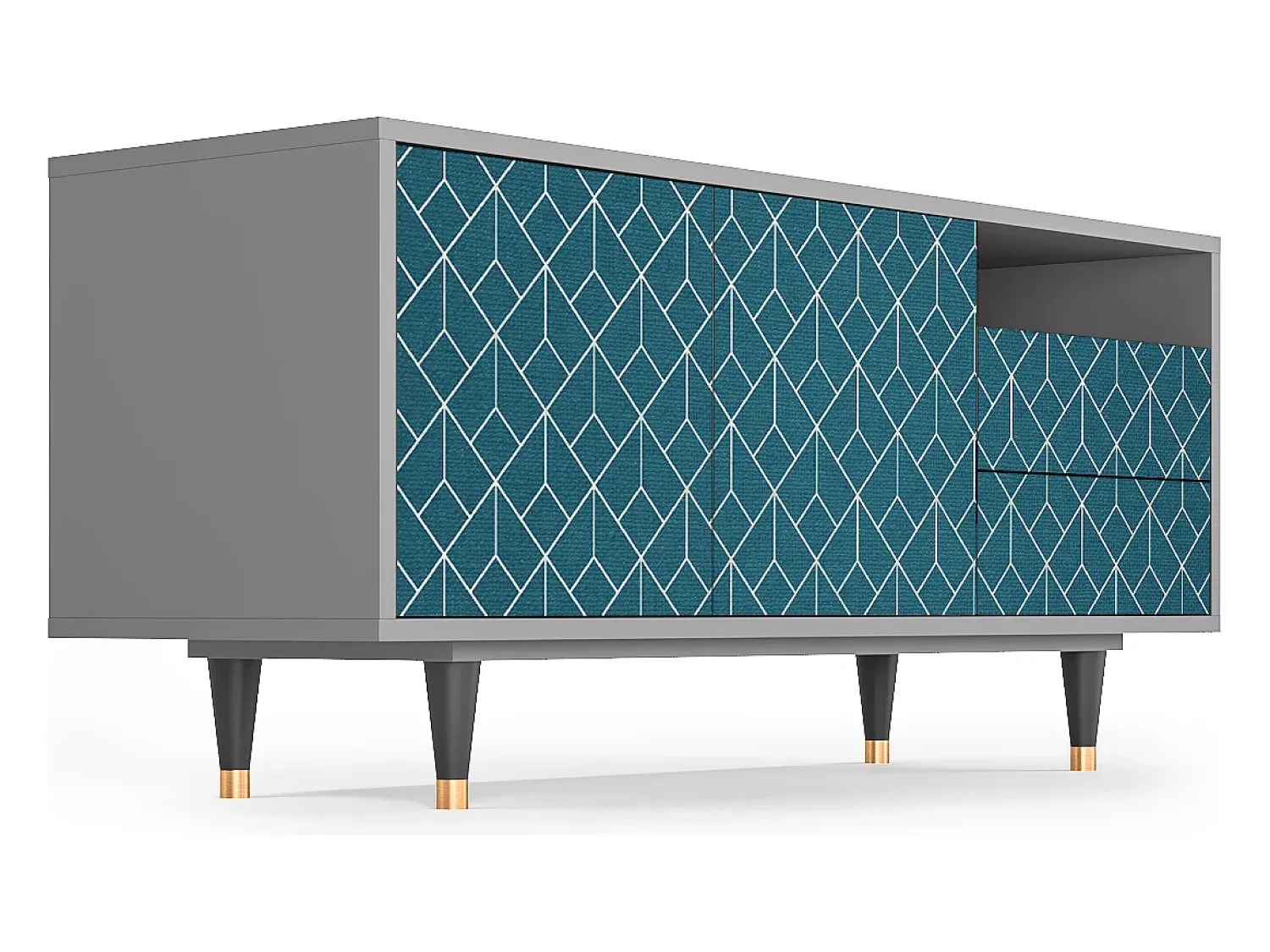 Móvel De Tv* Mueble de TV - 125х56х41 cm - T7 - Turquoise Geometry, Cinza Cinzento