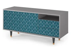 Móvel De Tv* Mueble de TV - 125х56х41 cm - T7 - Turquoise Geometry, Cinza Cinzento