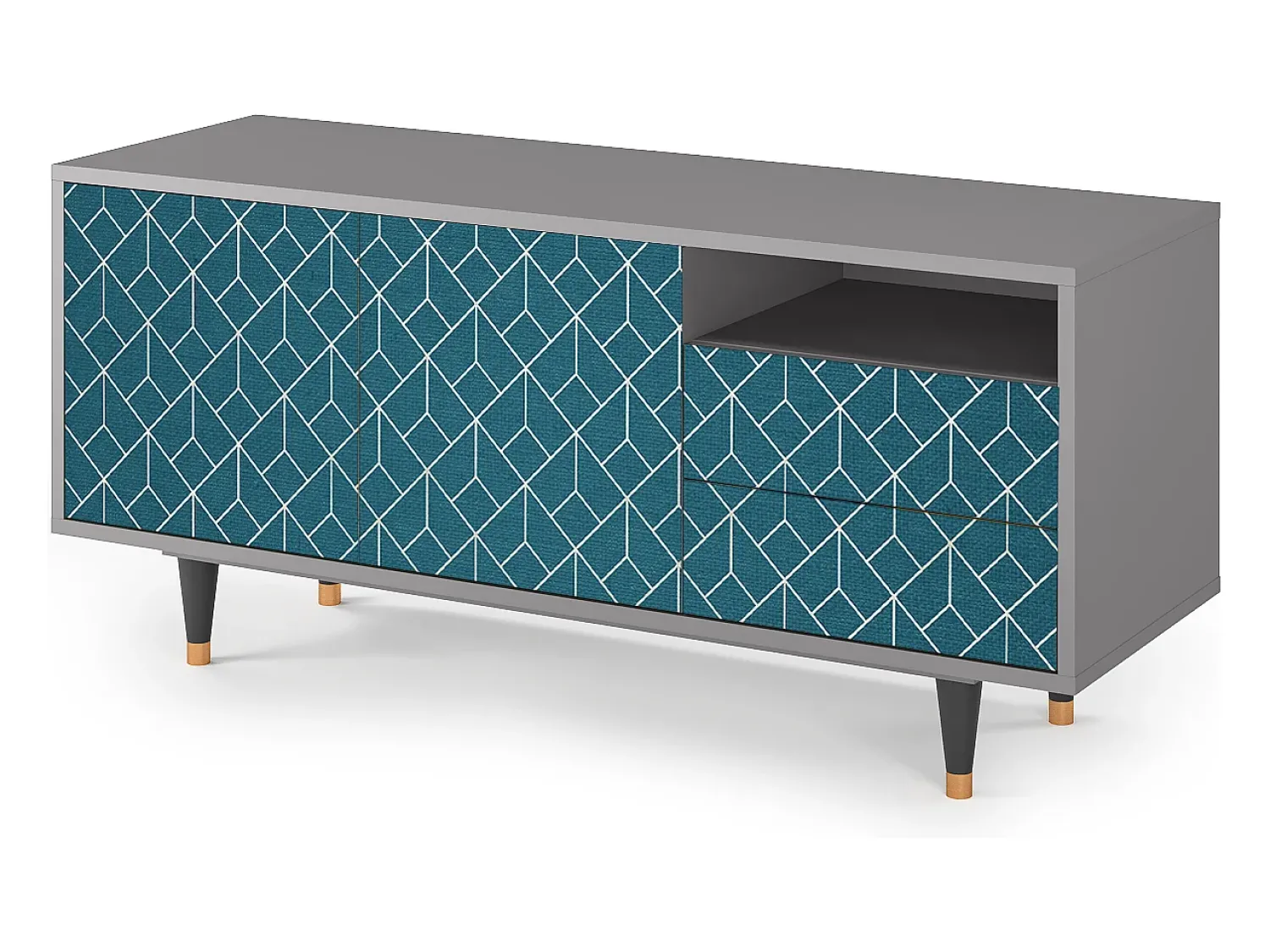Móvel De Tv* Mueble de TV - 125х56х41 cm - T7 - Turquoise Geometry, Cinza Cinzento