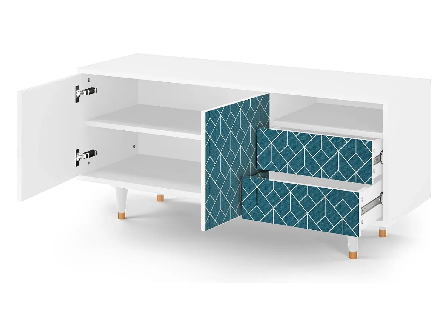 Móvel De Tv* Mueble de TV - 125х56х41 cm - T7 - Turquoise Geometry, Branco Bege