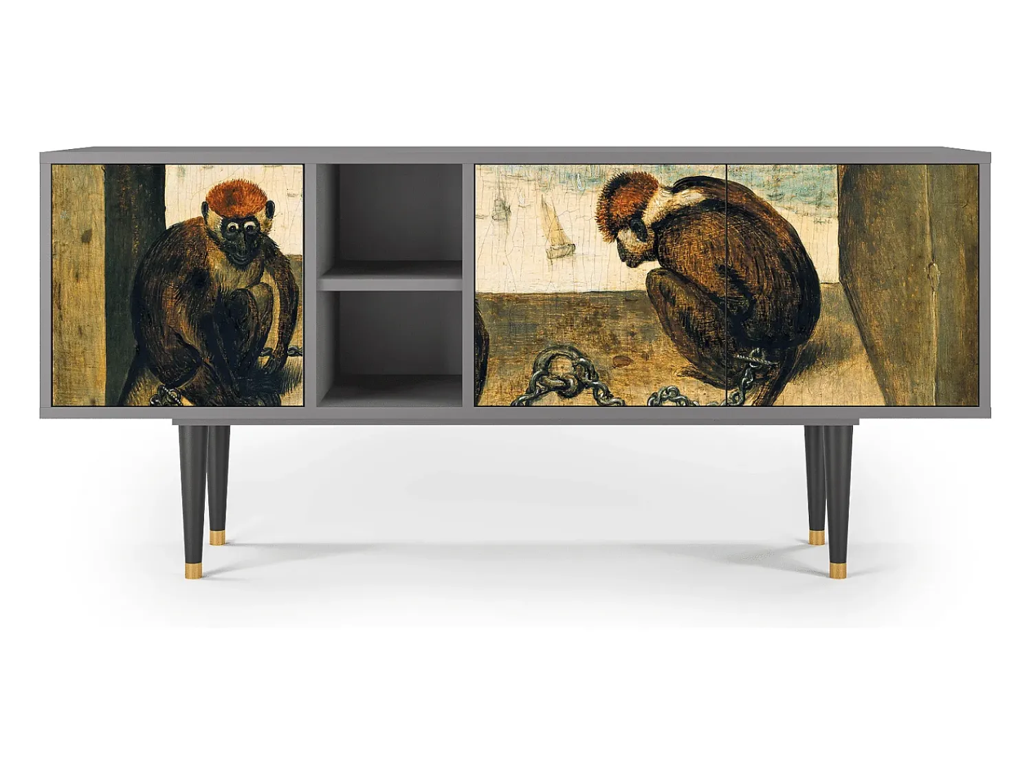 Móvel De Tv* Mueble de TV - 150х69х41 cm - T5 - Two Monkeys, Cinza Cinzento
