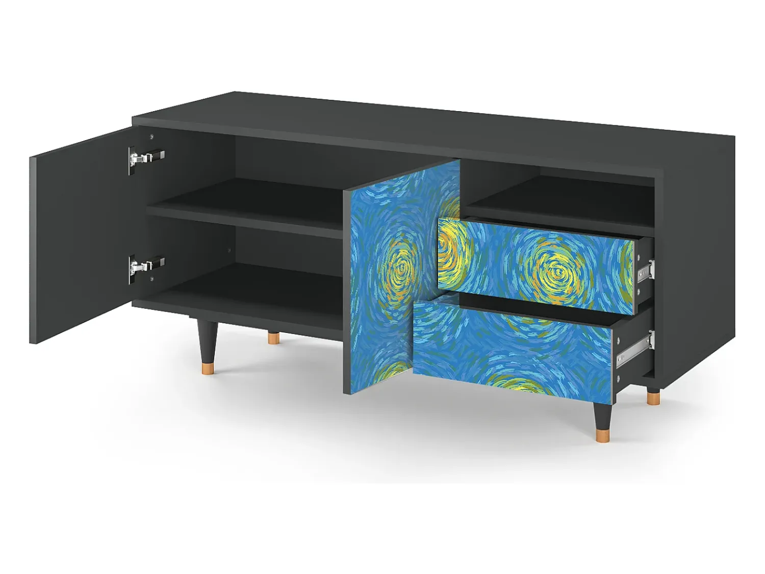 Móvel De Tv| Mueble de TV - 125х56х41 cm - T7 - Van Gogh Lights, Antracite Cinza antracite