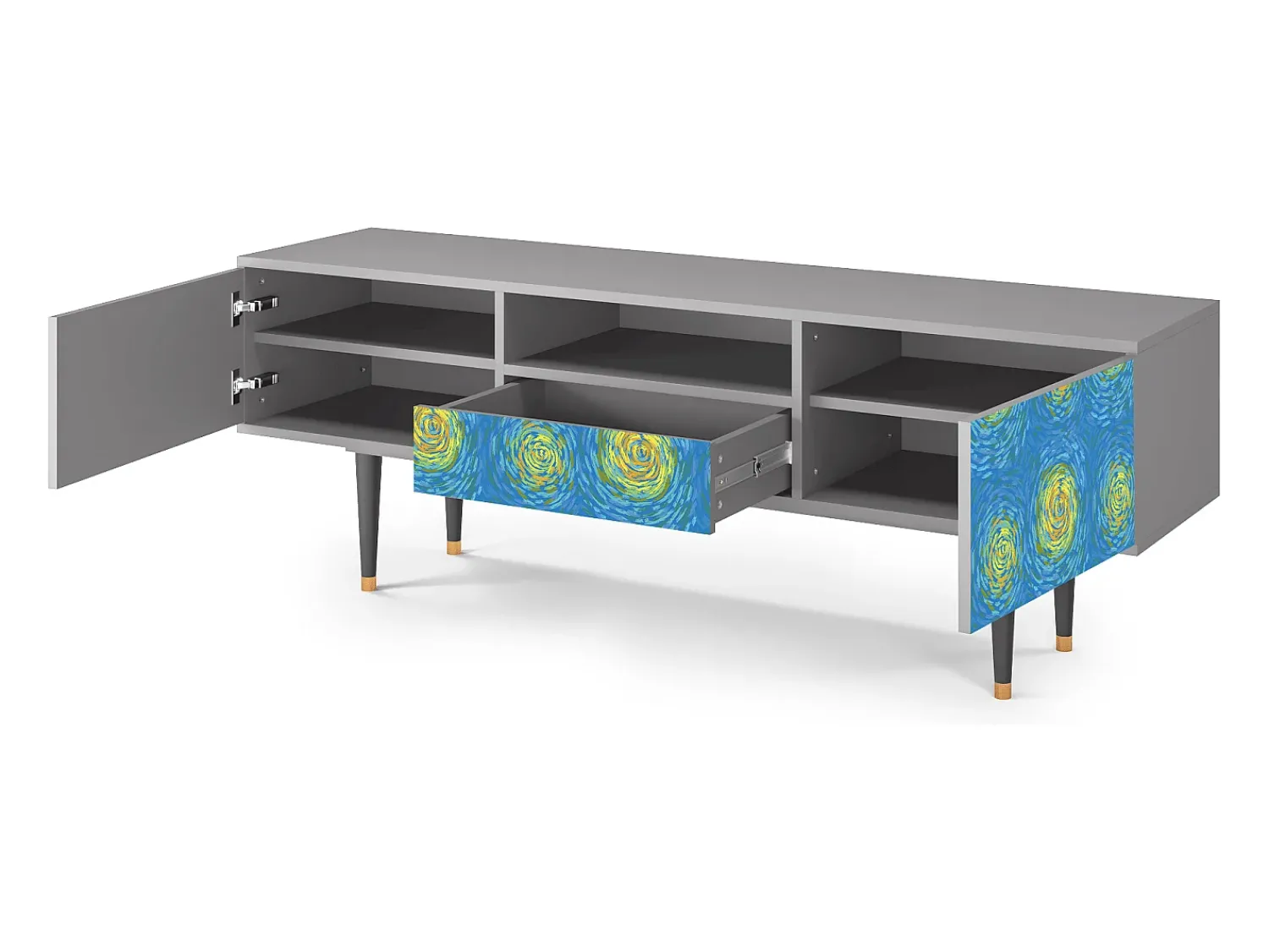 Móvel De Tv* Mueble de TV - 170х59х41 cm - T6 - Van Gogh Lights, Cinza Cinzento