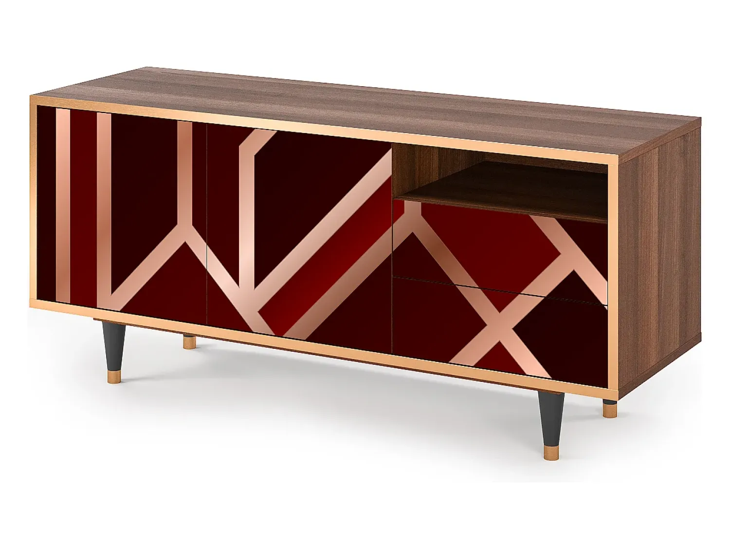 Móvel De Tv| Mueble de TV - 125х56х41 cm - T7 - Velvet 1920's, Nogueira Castanho