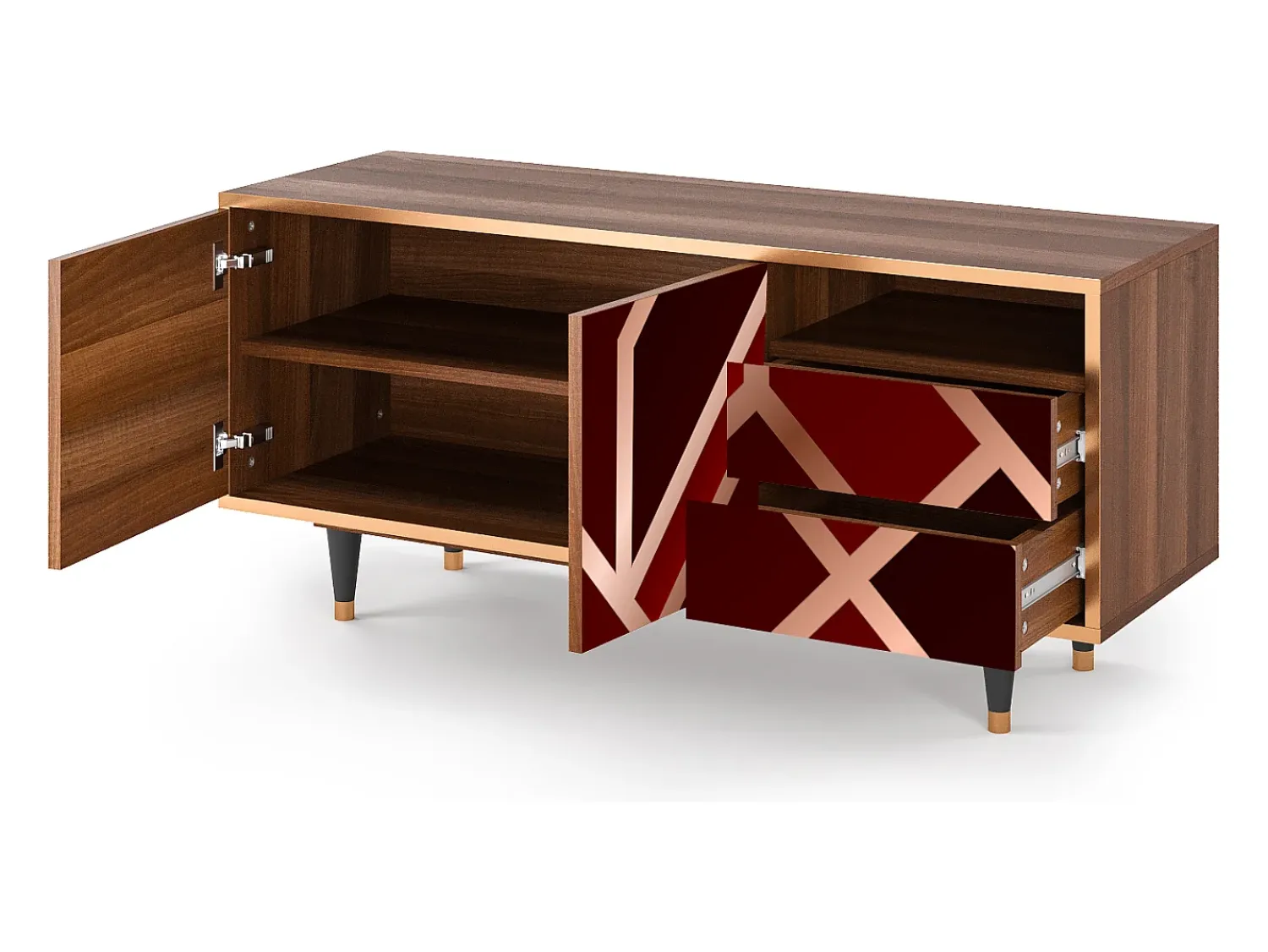 Móvel De Tv| Mueble de TV - 125х56х41 cm - T7 - Velvet 1920's, Nogueira Castanho