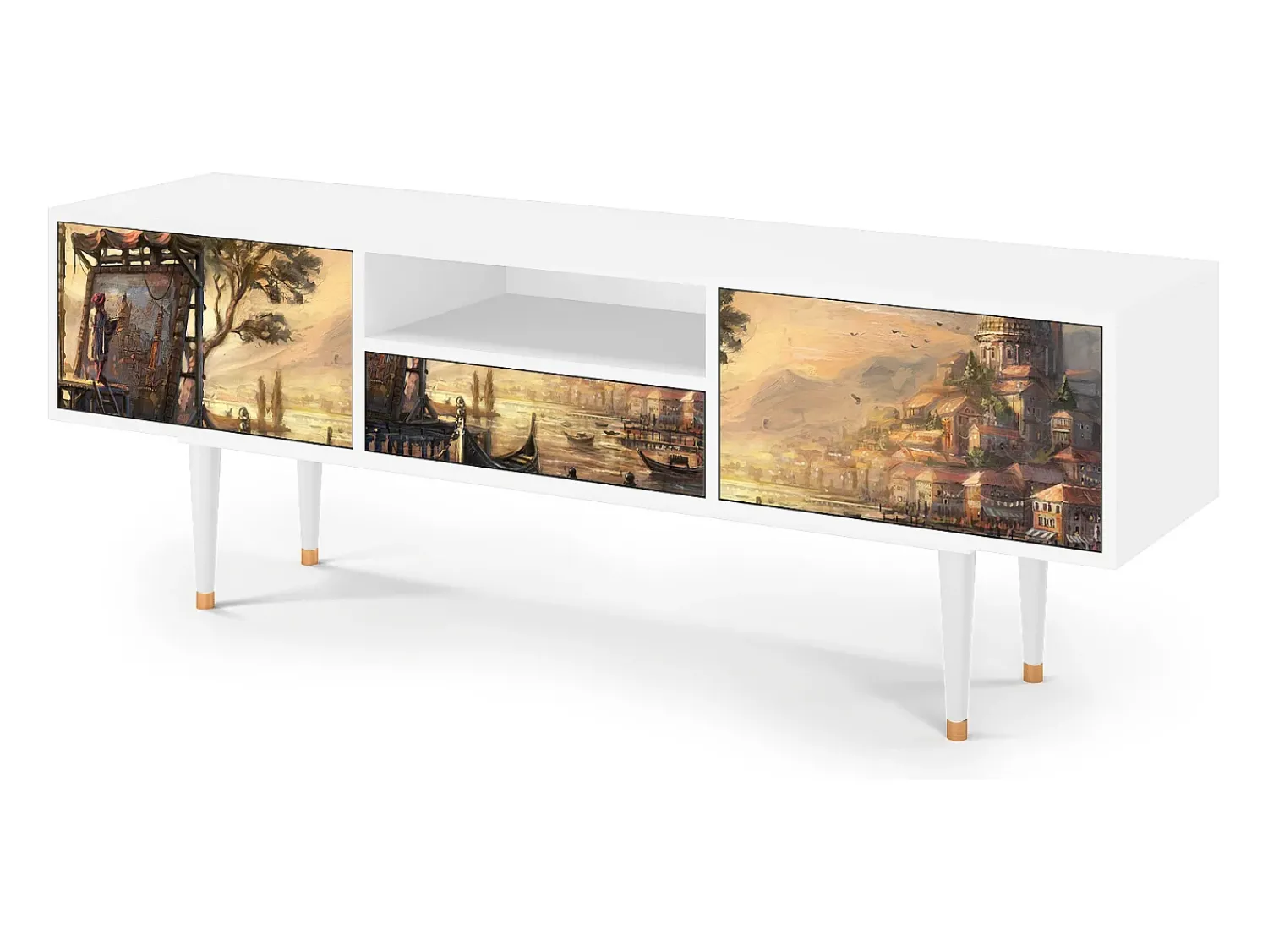Móvel De Tv* Mueble de TV - 170х59х41 cm - T6 - Venice, Branco Bege
