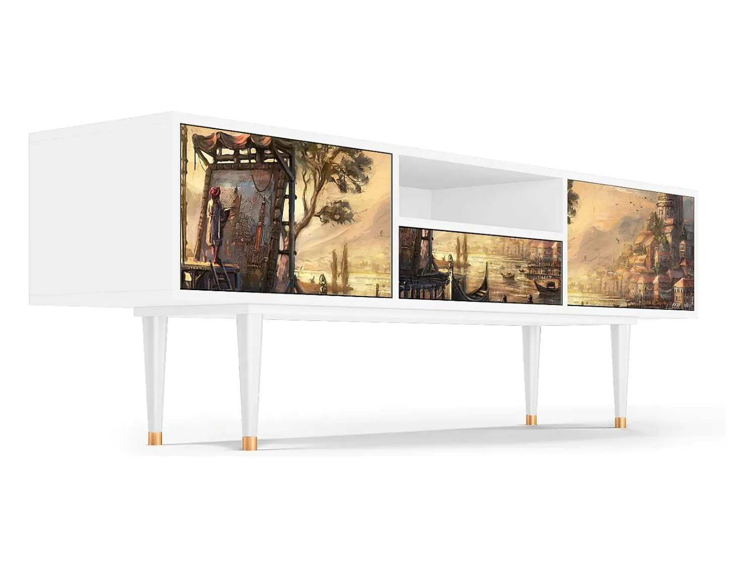 Móvel De Tv* Mueble de TV - 170х59х41 cm - T6 - Venice, Branco Bege