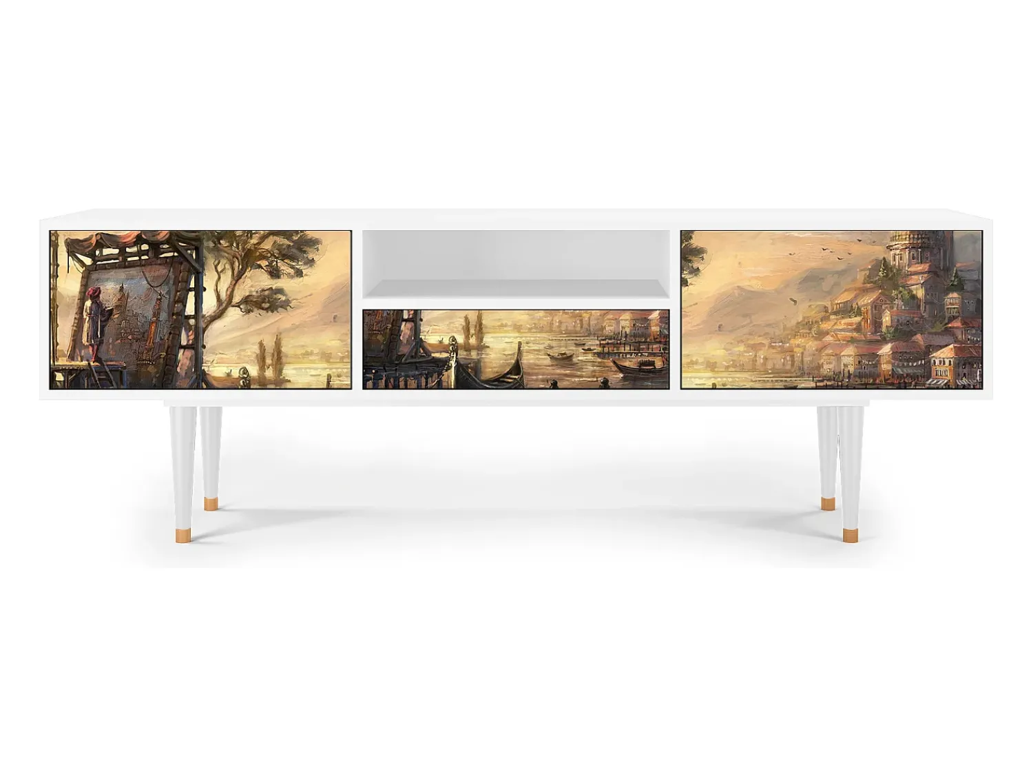 Móvel De Tv* Mueble de TV - 170х59х41 cm - T6 - Venice, Branco Bege