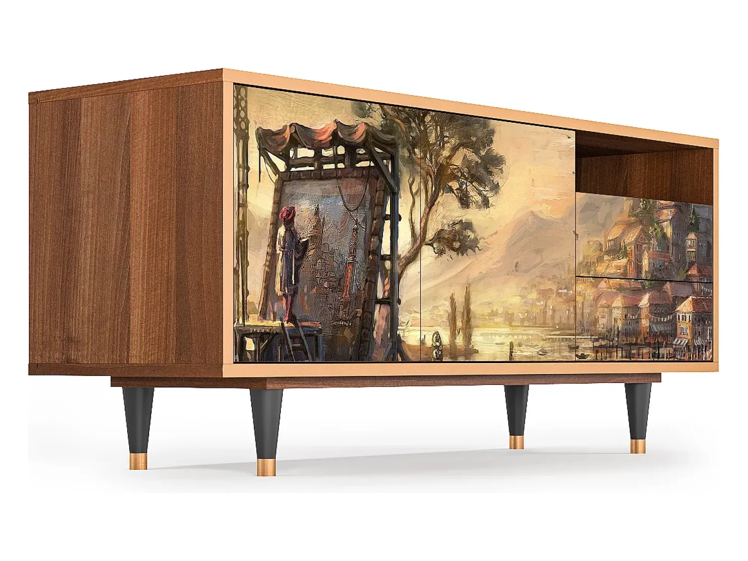 Hot Mueble de TV - 125х56х41 cm - T7 - Venice, Nogueira Castanho