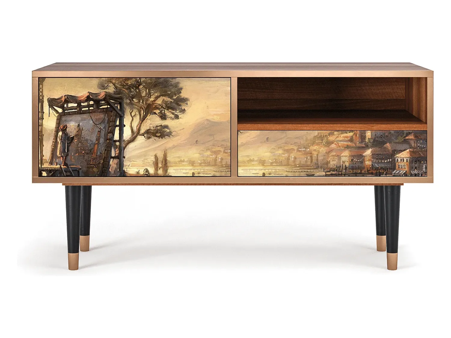 Móvel De Tv* Mueble de TV - 115х59х48 cm - T3 - Venice, Nogueira Castanho