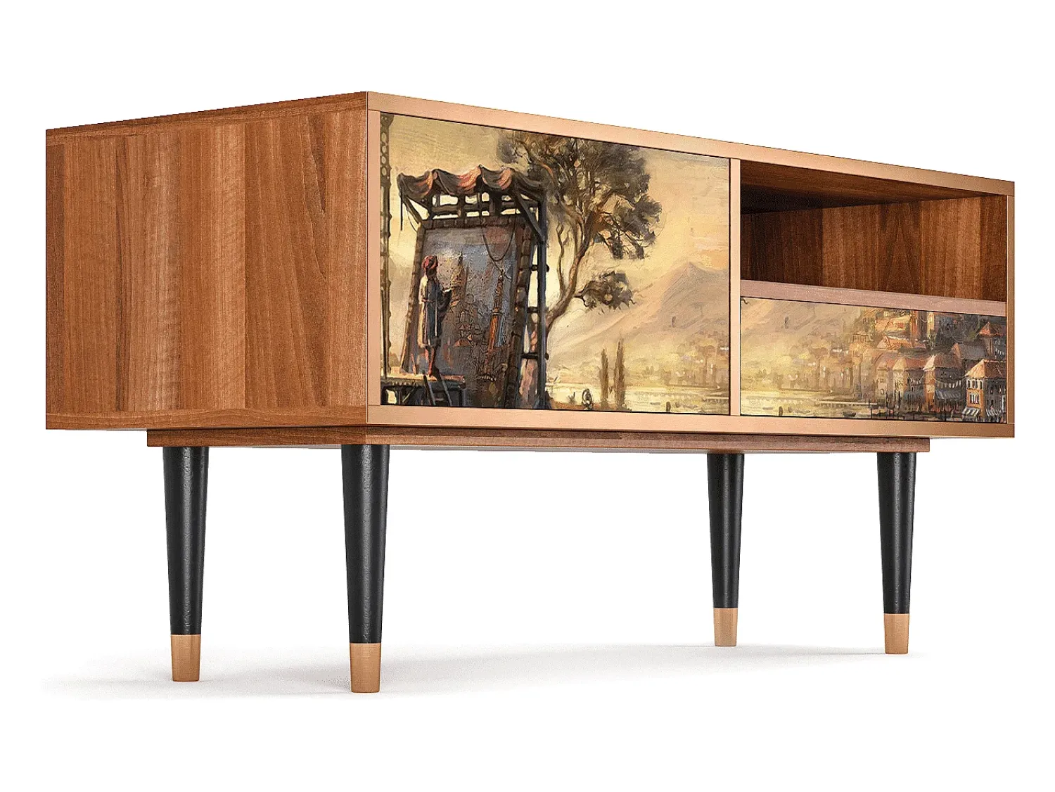 Móvel De Tv* Mueble de TV - 115х59х48 cm - T3 - Venice, Nogueira Castanho