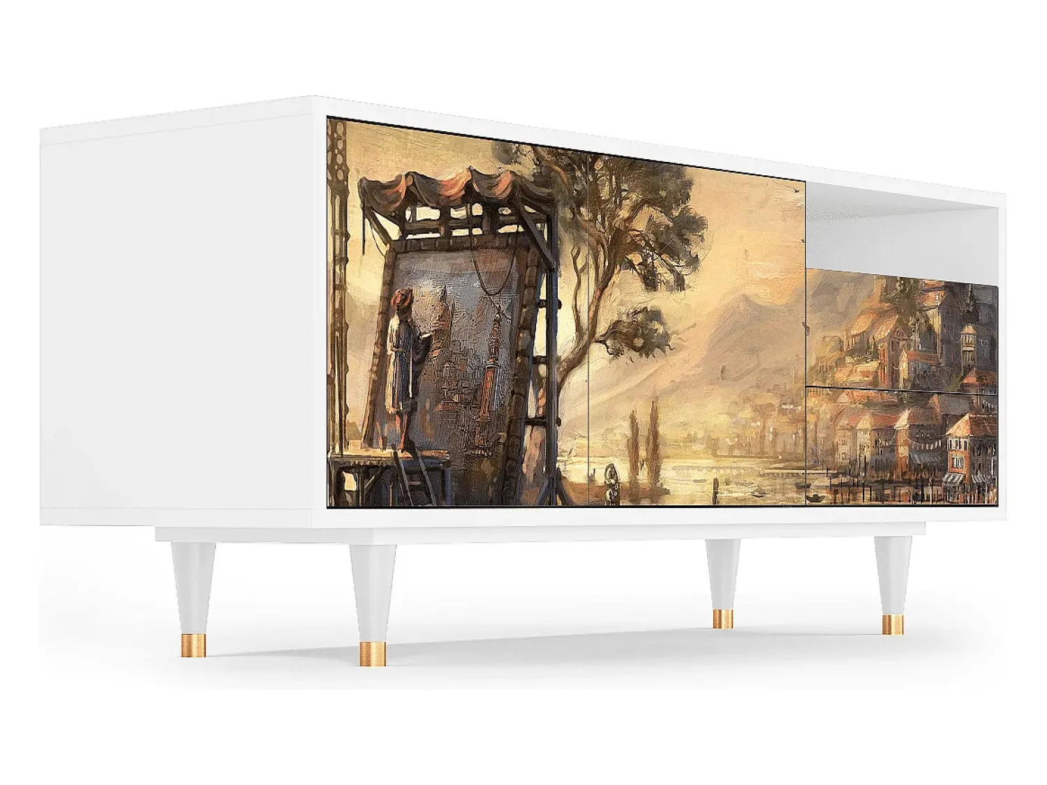 Móvel De Tv| Mueble de TV - 125х56х41 cm - T7 - Venice, Branco Bege