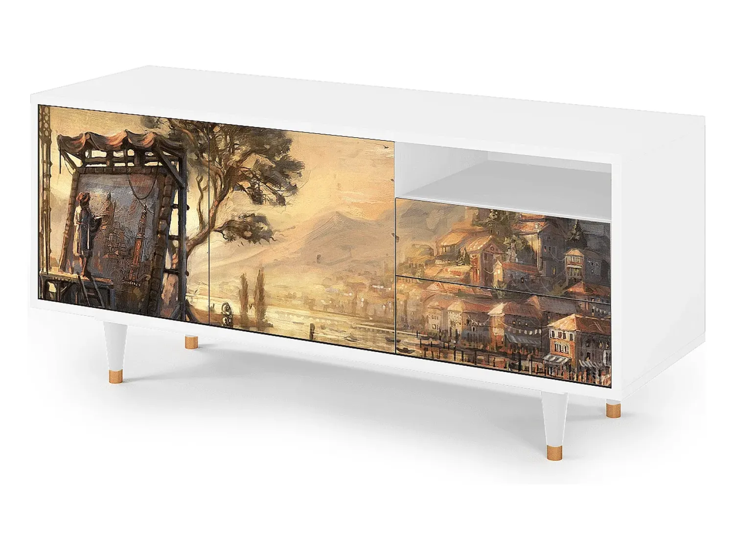 Móvel De Tv| Mueble de TV - 125х56х41 cm - T7 - Venice, Branco Bege