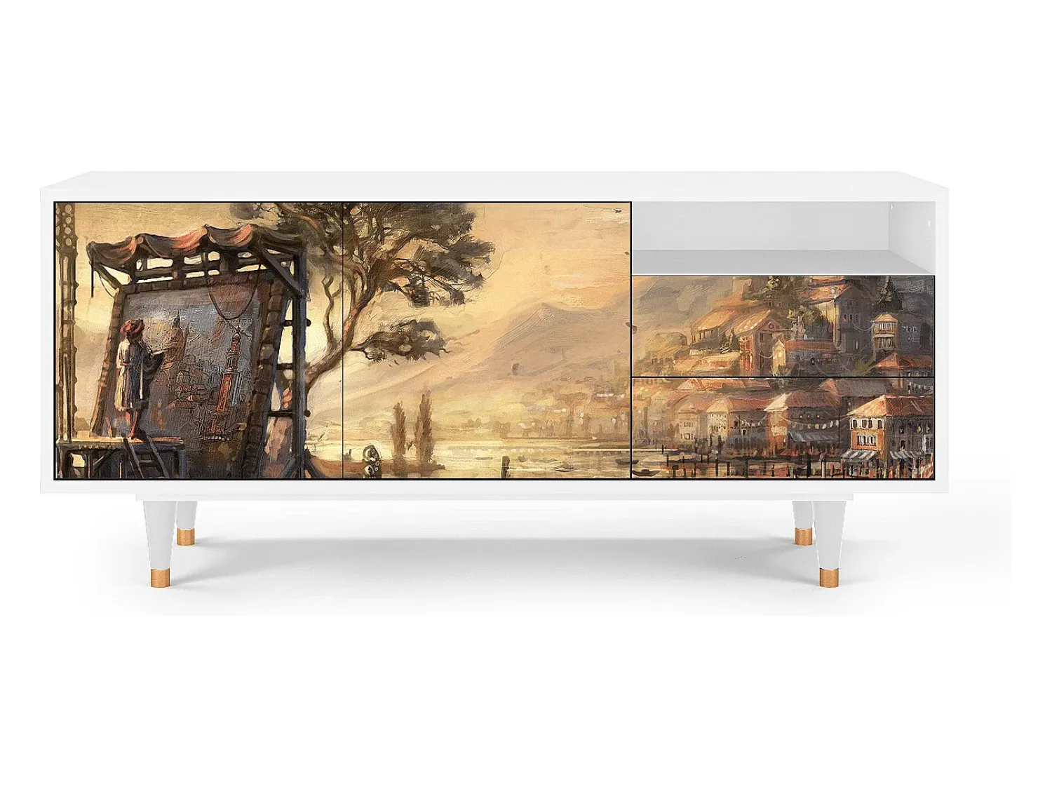Móvel De Tv| Mueble de TV - 125х56х41 cm - T7 - Venice, Branco Bege