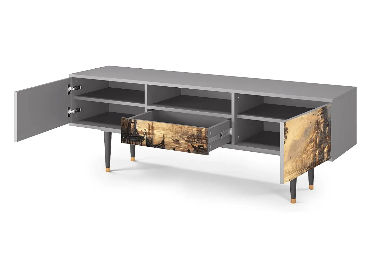 Móvel De Tv| Mueble de TV - 170х59х41 cm - T6 - Venice, Cinza Cinzento
