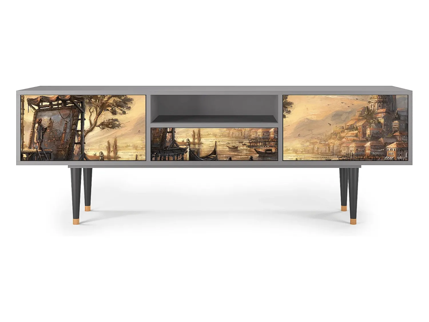 Móvel De Tv| Mueble de TV - 170х59х41 cm - T6 - Venice, Cinza Cinzento
