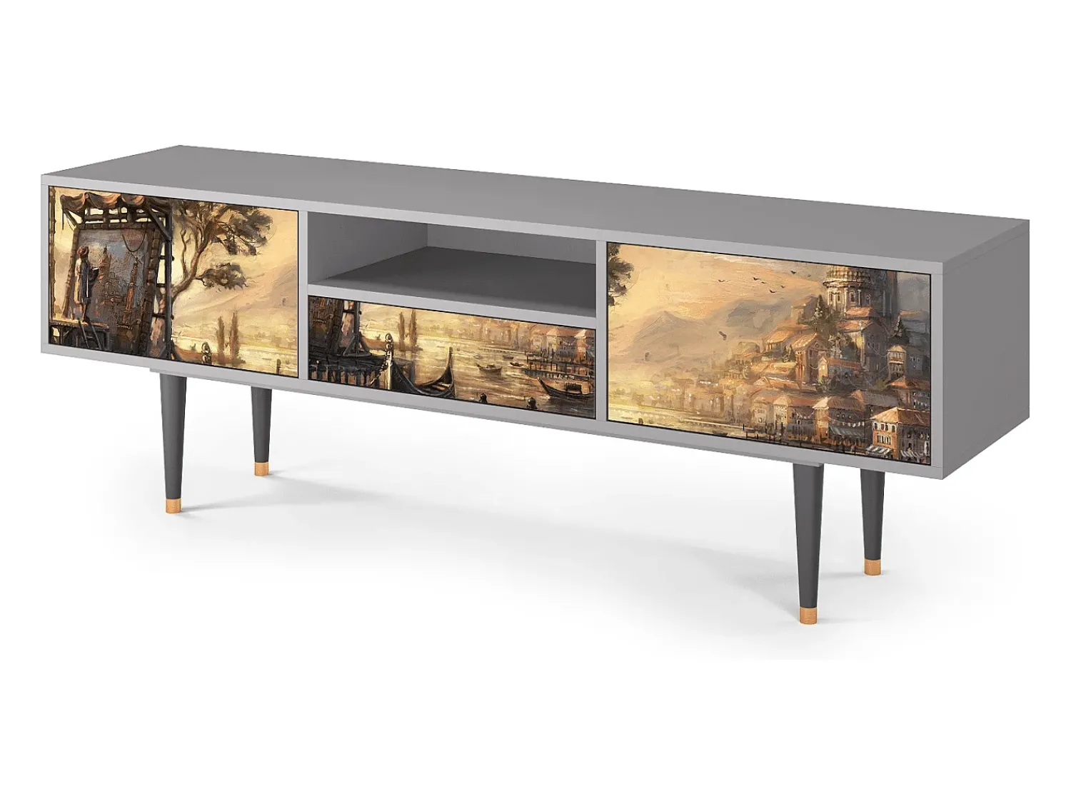 Móvel De Tv| Mueble de TV - 170х59х41 cm - T6 - Venice, Cinza Cinzento
