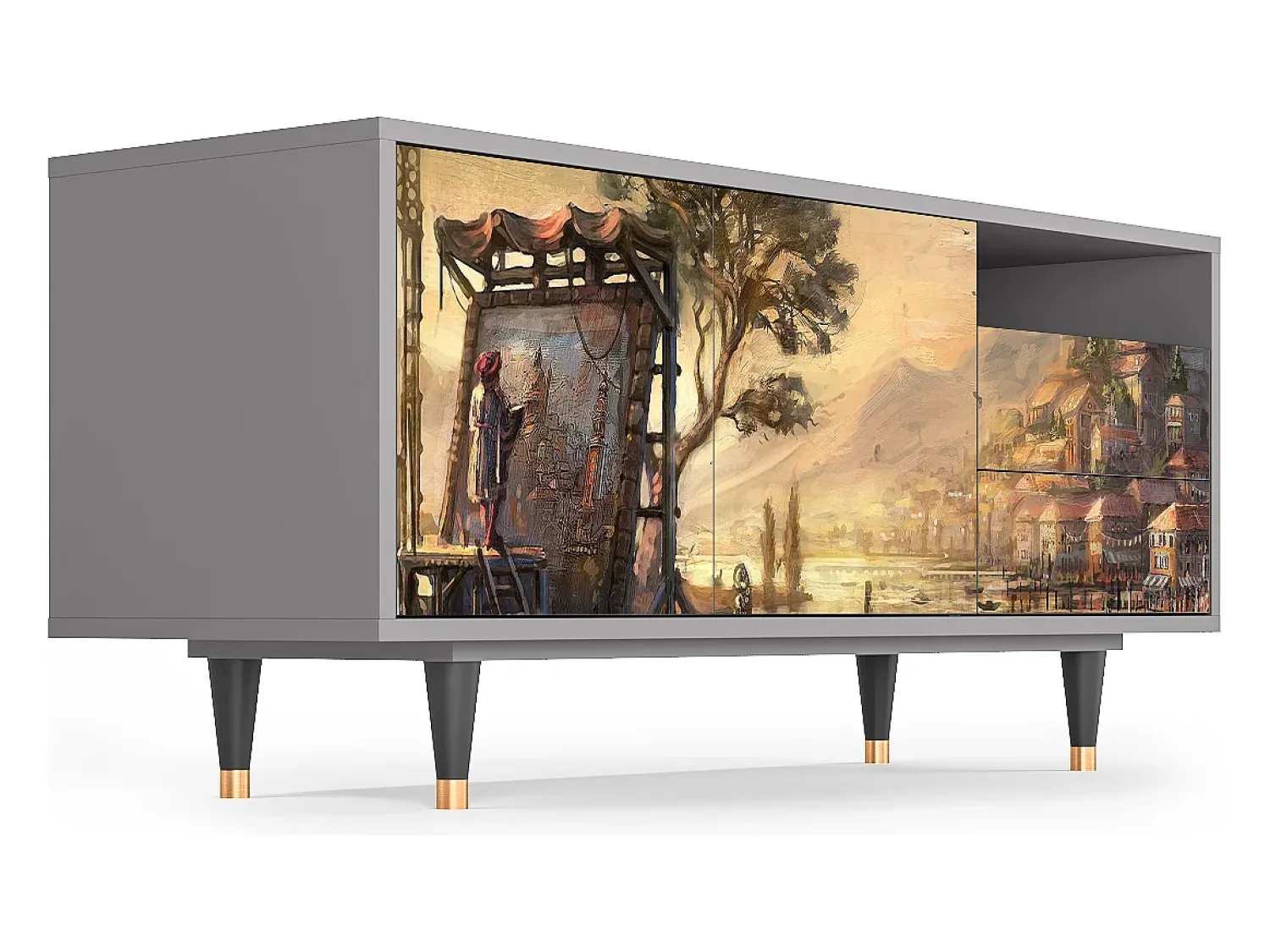 Móvel De Tv| Mueble de TV - 125х56х41 cm - T7 - Venice, Cinza Cinzento