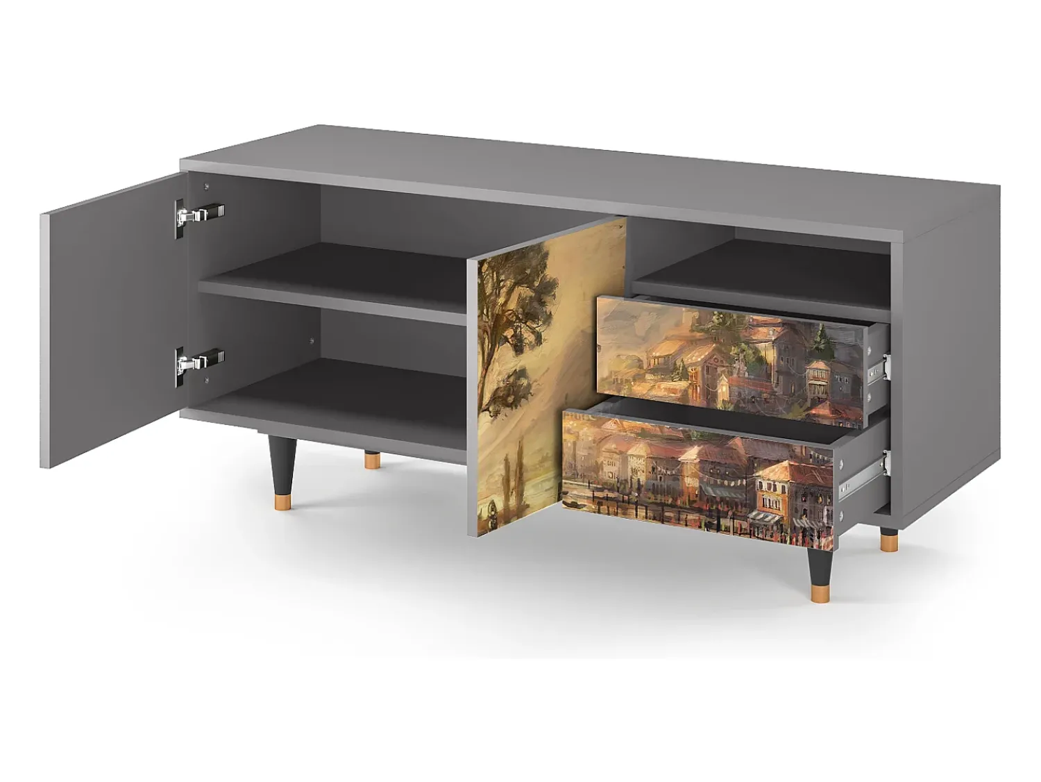 Móvel De Tv| Mueble de TV - 125х56х41 cm - T7 - Venice, Cinza Cinzento