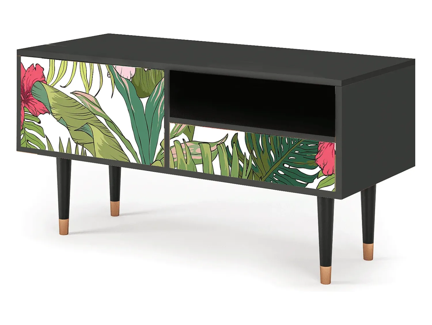 Móvel De Tv* Mueble de TV - 115х59х48 cm - T3 - Verdant Tropics, Antracite Cinza antracite