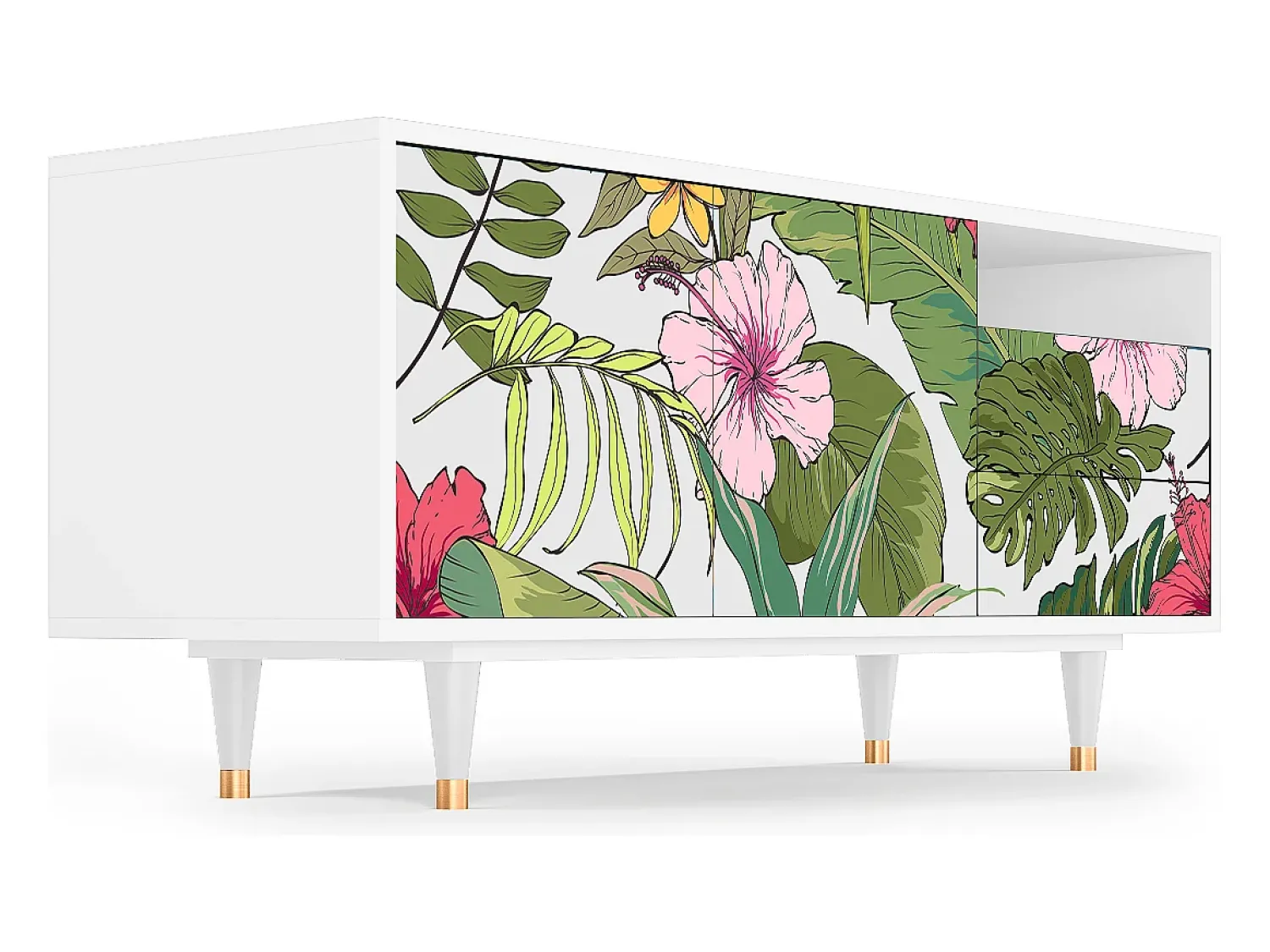 Mueble de TV - 125х56х41 cm - T7 - Verdant Tropics, Branco^ Móvel De Tv