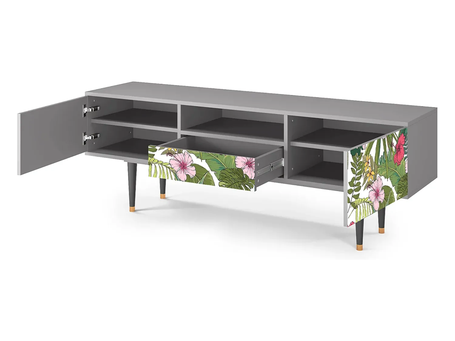 Móvel De Tv* Mueble de TV - 170х59х41 cm - T6 - Verdant Tropics, Cinza Cinzento