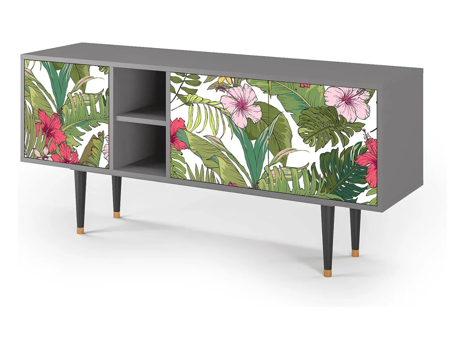 Móvel De Tv* Mueble de TV - 150х69х41 cm - T5 - Verdant Tropics, Cinza Cinzento