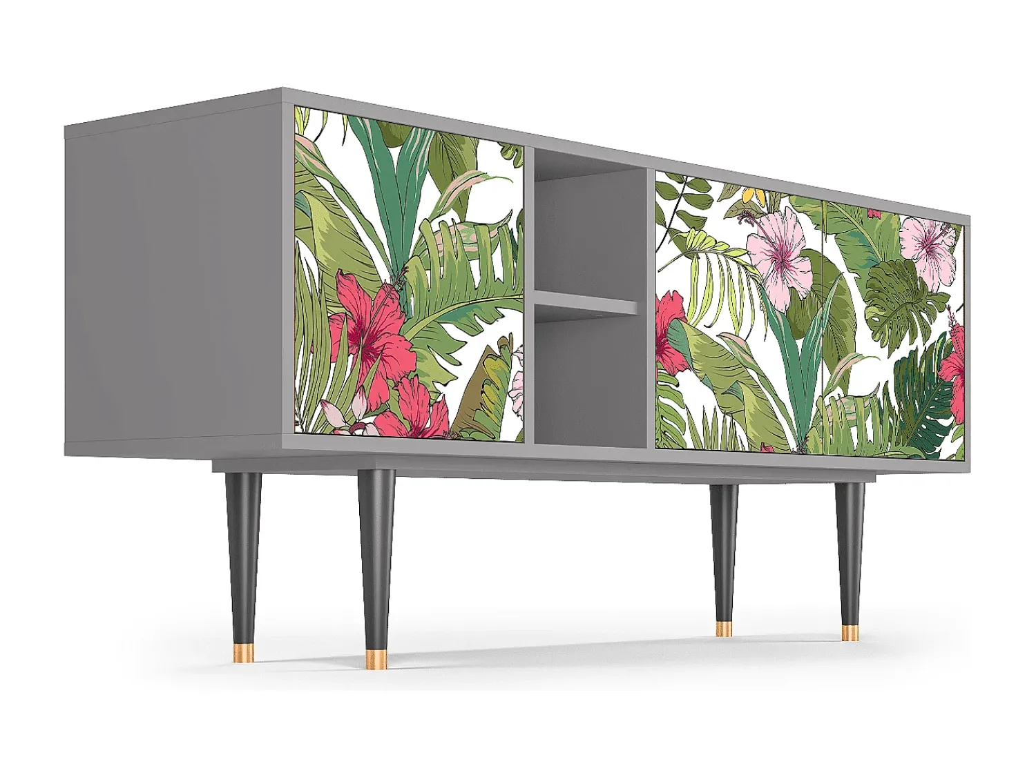 Móvel De Tv* Mueble de TV - 150х69х41 cm - T5 - Verdant Tropics, Cinza Cinzento