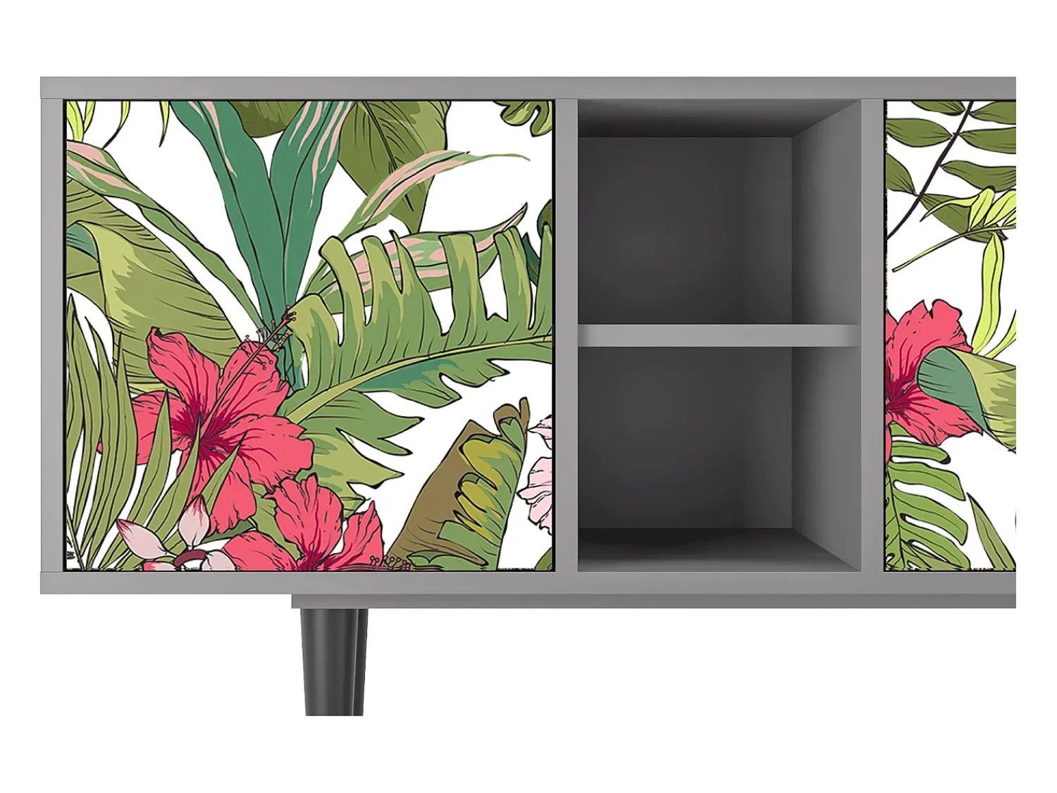 Móvel De Tv* Mueble de TV - 150х69х41 cm - T5 - Verdant Tropics, Cinza Cinzento