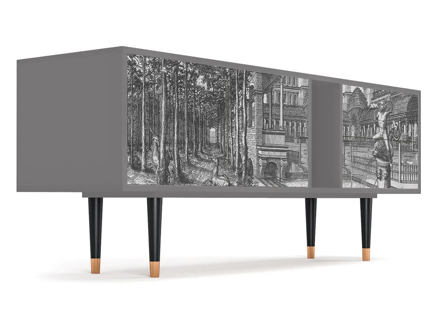 Móvel De Tv* Mueble de TV - 170х69х48 cm - T1 - View of the Piazza, Cinza Cinzento
