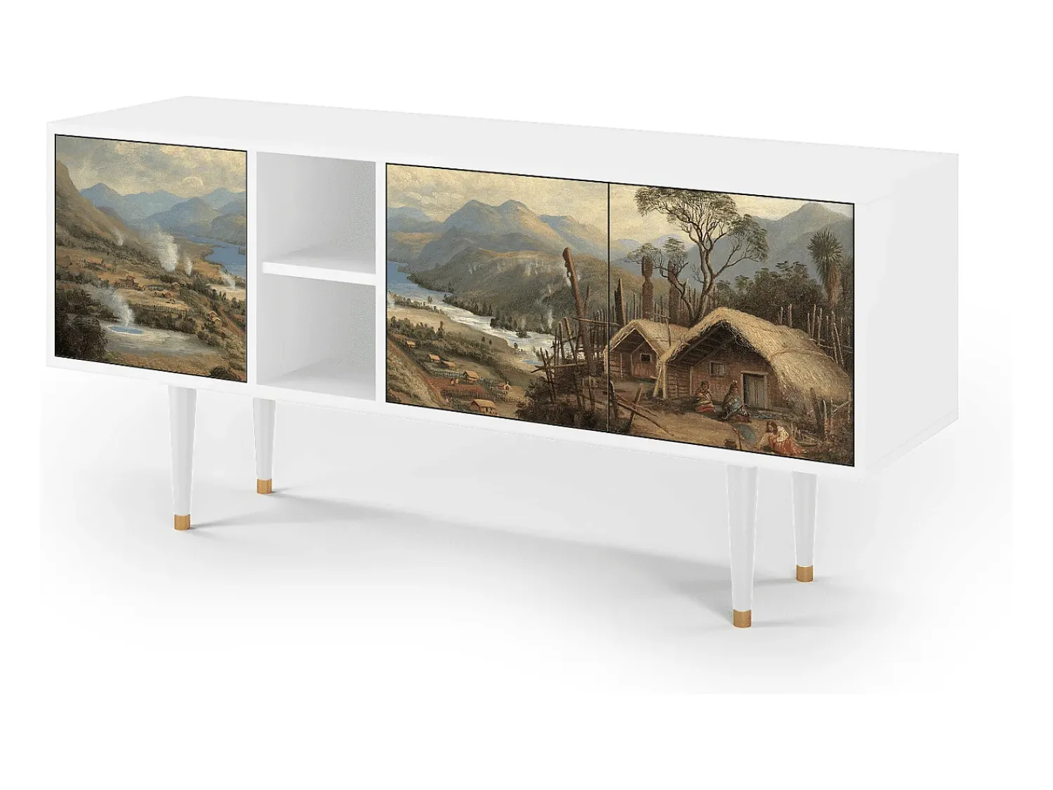 Móvel De Tv* Mueble de TV - 150х69х41 cm - T5 - View Across the Plains , Branco Bege
