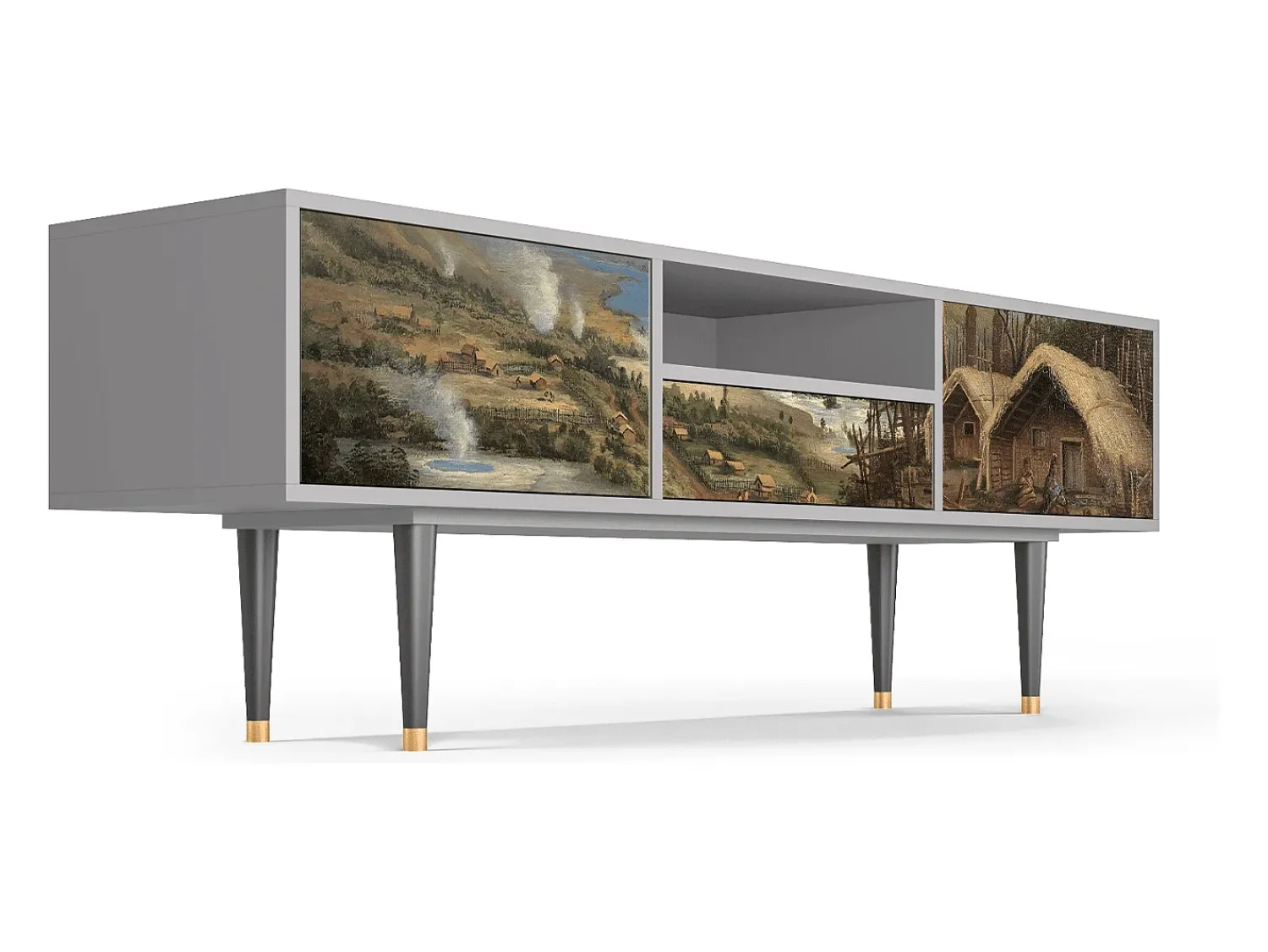 Móvel De Tv* Mueble de TV - 170х59х41 cm - T6 - View Across the Plains , Cinza Cinzento