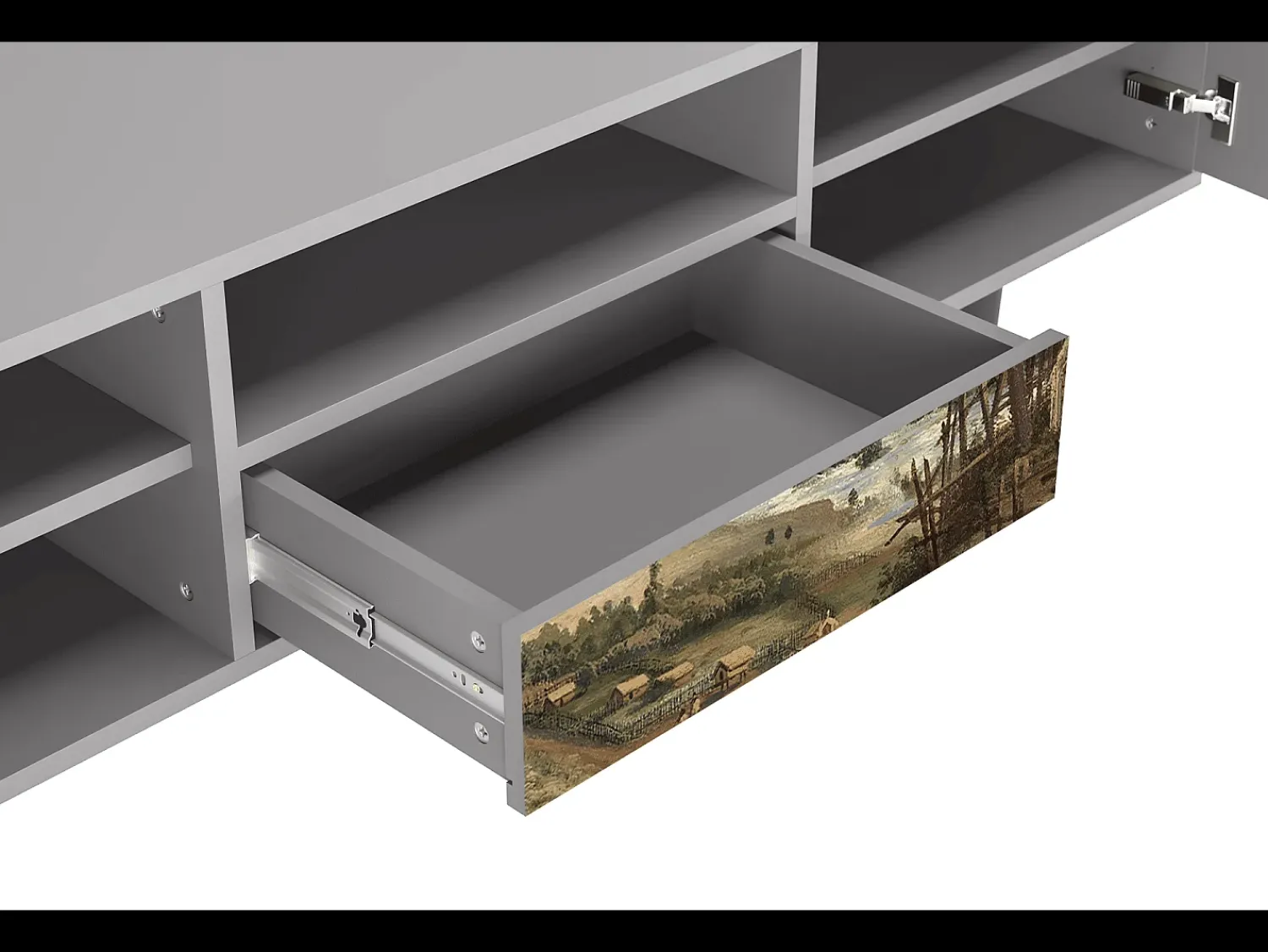 Móvel De Tv* Mueble de TV - 170х59х41 cm - T6 - View Across the Plains , Cinza Cinzento