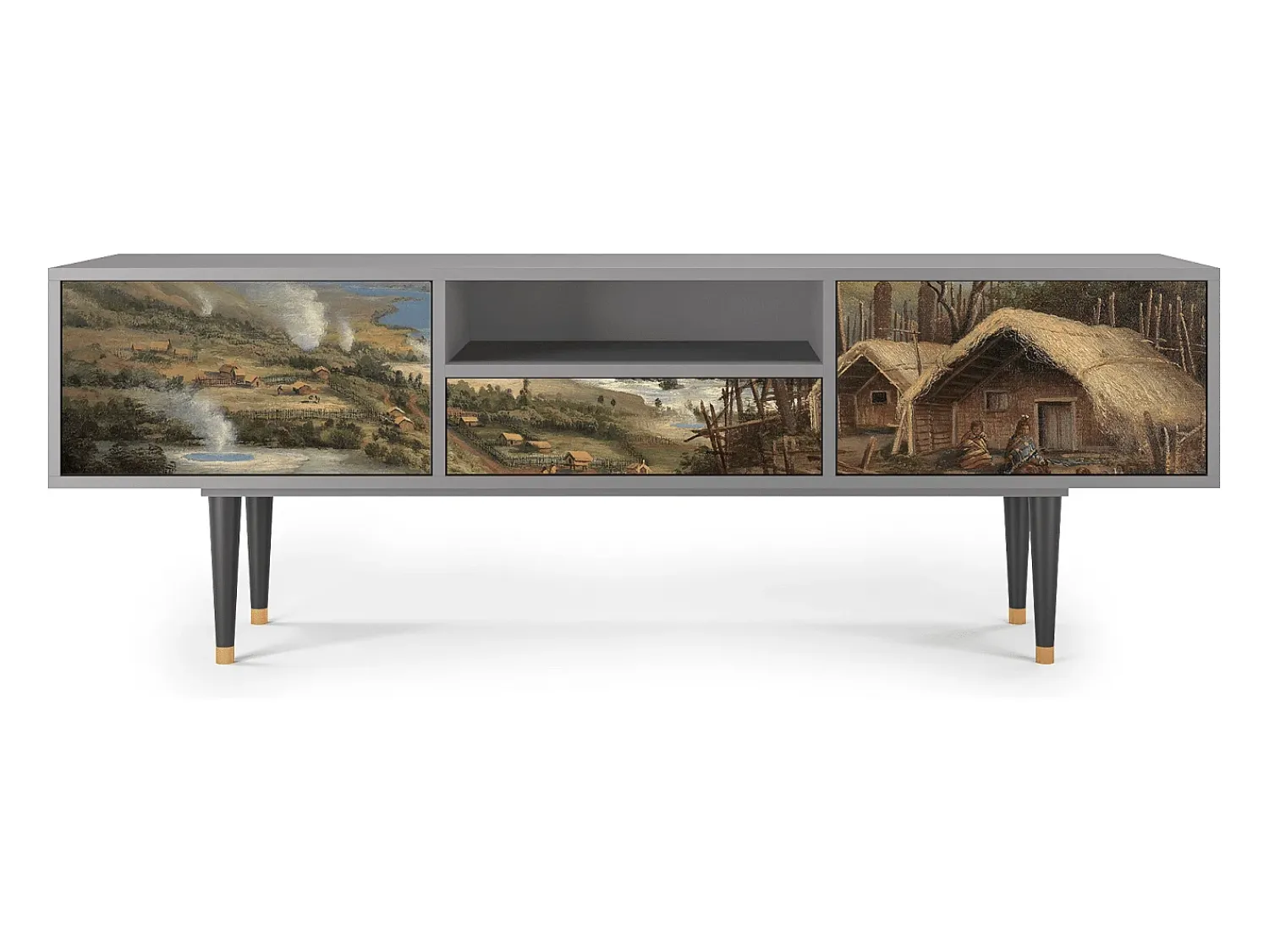 Móvel De Tv* Mueble de TV - 170х59х41 cm - T6 - View Across the Plains , Cinza Cinzento