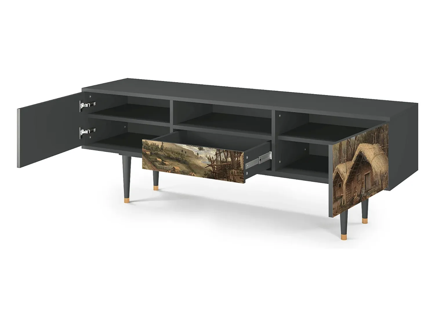 Móvel De Tv* Mueble de TV - 170х59х41 cm - T6 - View Across the Plains , Antracite Cinza antracite