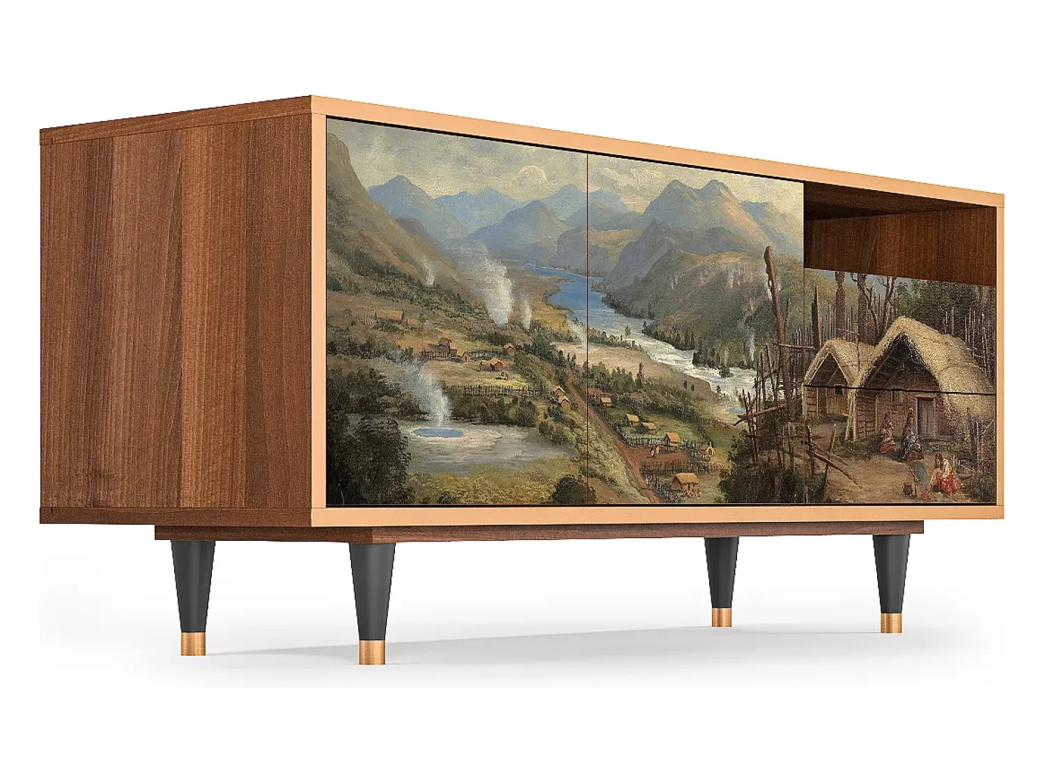 Móvel De Tv* Mueble de TV - 125х56х41 cm - T7 - View Across the Plains , Nogueira Castanho