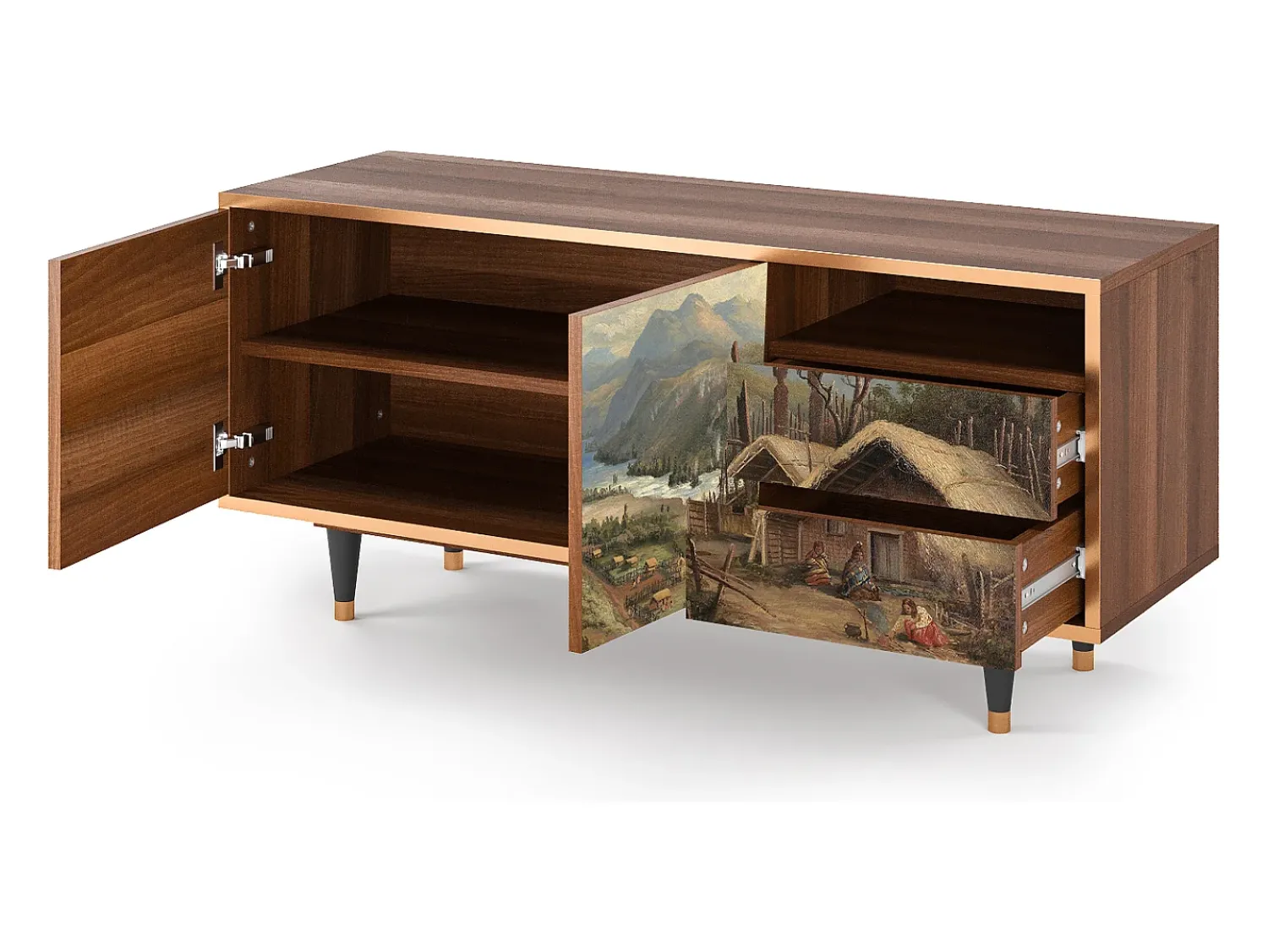 Móvel De Tv* Mueble de TV - 125х56х41 cm - T7 - View Across the Plains , Nogueira Castanho