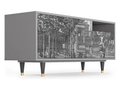 Móvel De Tv| Mueble de TV - 125х56х41 cm - T7 - View of the Piazza, Cinza Cinzento
