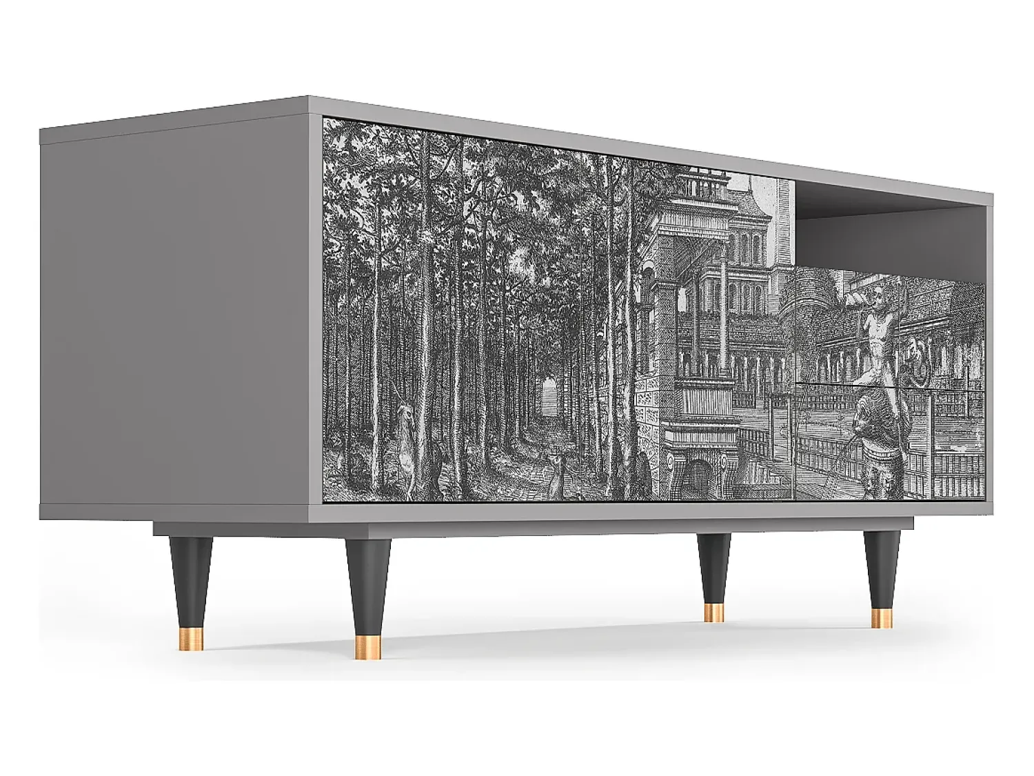 Móvel De Tv| Mueble de TV - 125х56х41 cm - T7 - View of the Piazza, Cinza Cinzento