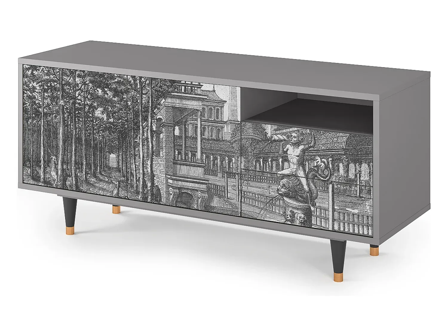 Móvel De Tv| Mueble de TV - 125х56х41 cm - T7 - View of the Piazza, Cinza Cinzento